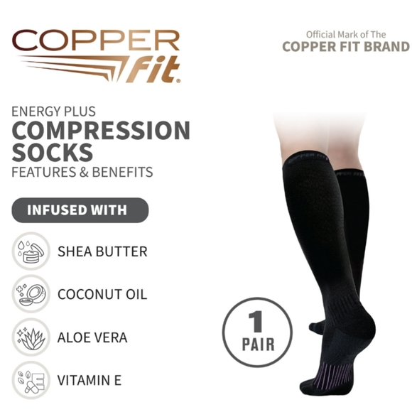 Copper Fit Energy Plus Unisex Compression Socks, Copper Infused, Size S/M, NEW - Picture 6 of 6